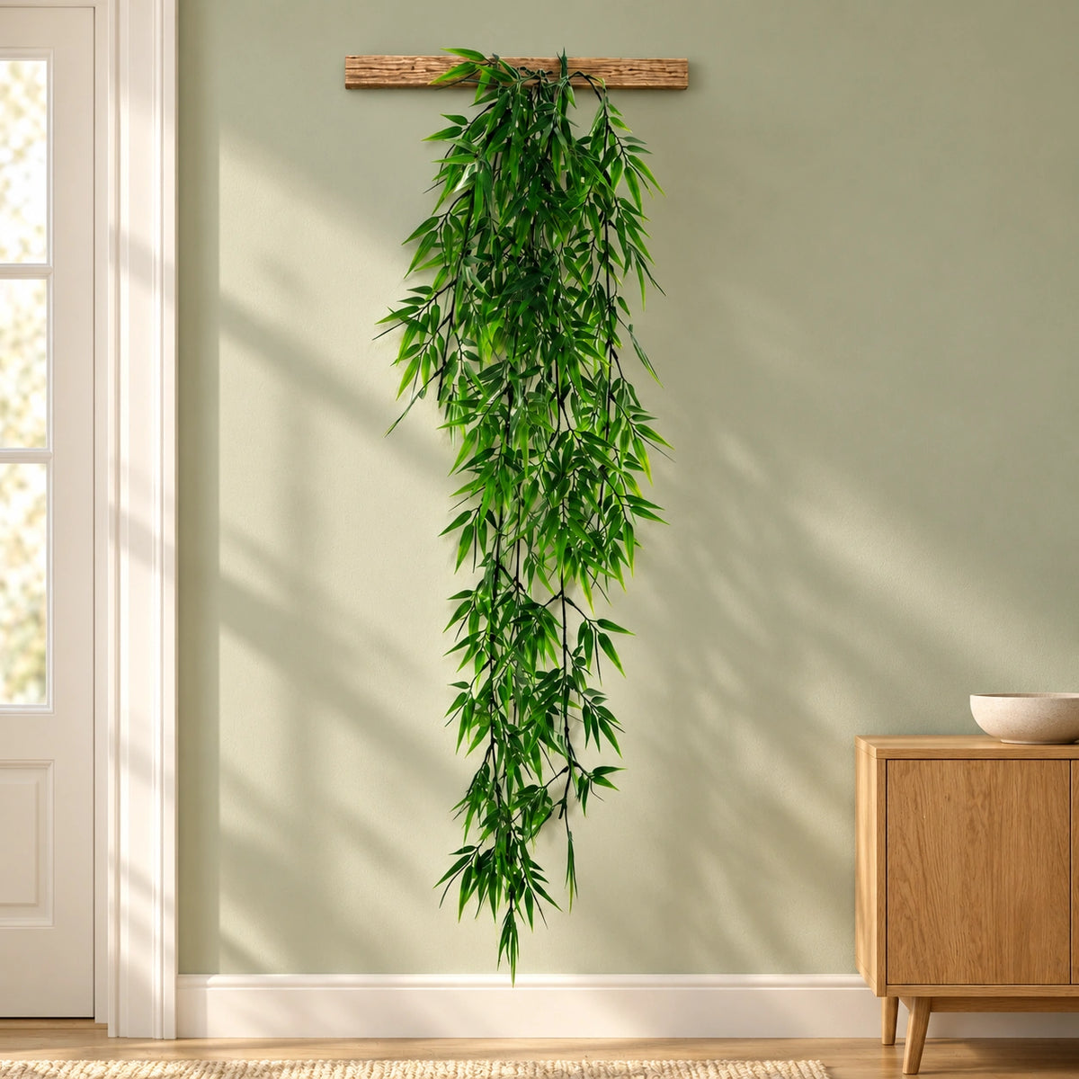 Vivid Green Hanging Artificial Ruscas Plant UV Resistant 120cm - styled product image C