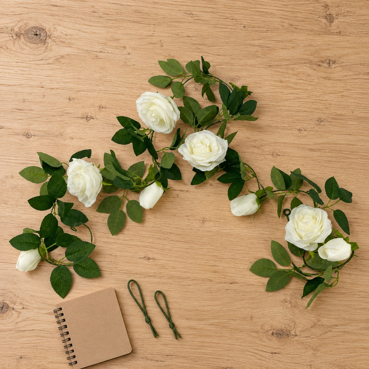 Flowering White Artificial Rose Garland 190cm - styled product image A