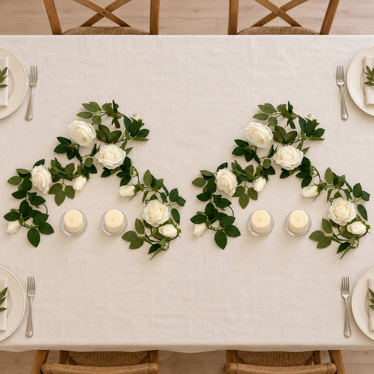 Flowering White Artificial Rose Garland 190cm - styled product image C