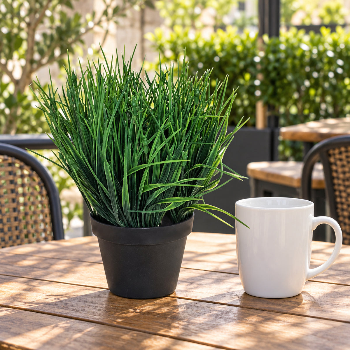 Potted Ornamental Artificial Mondo Dense Green Grass UV Resistant 30cm - styled product image A