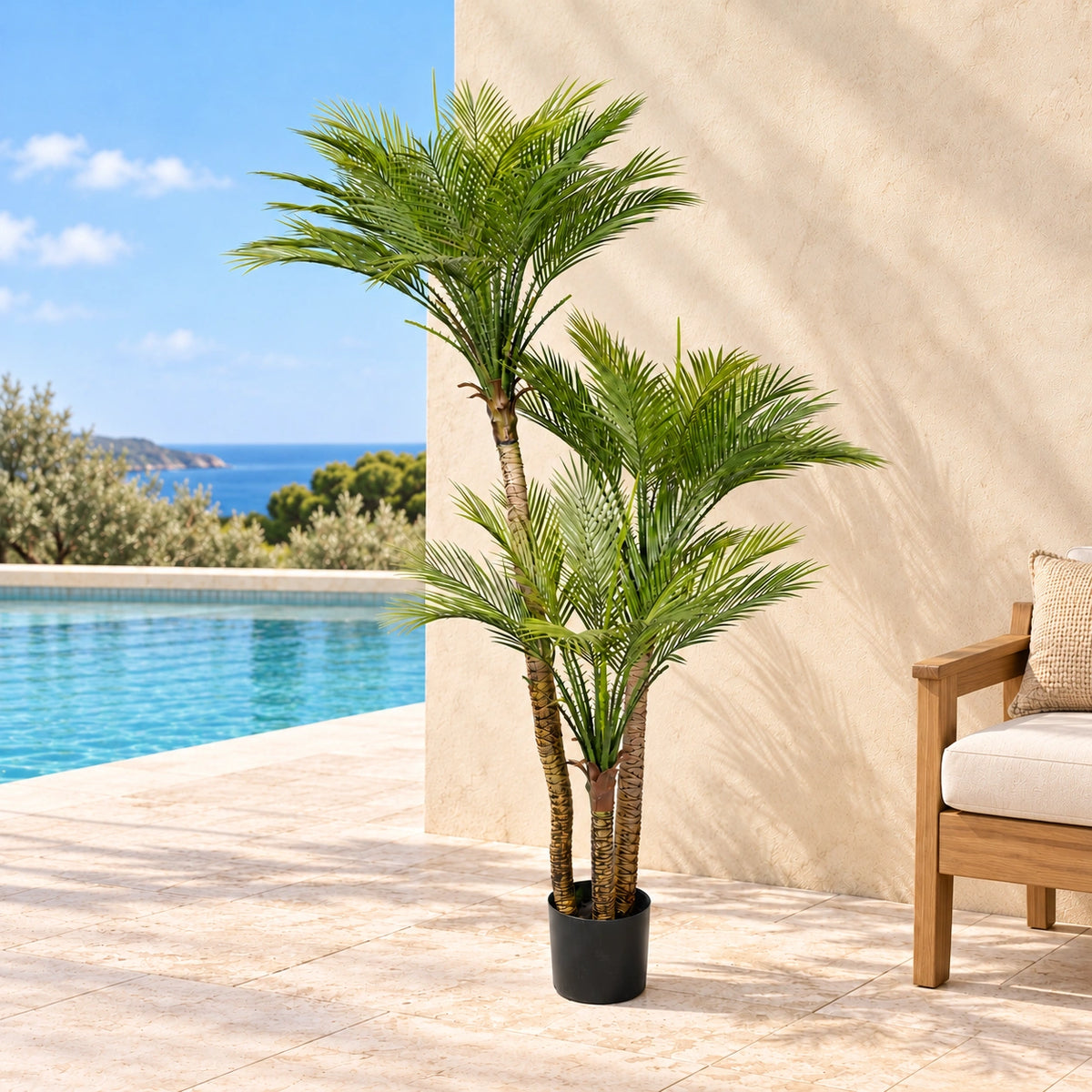 Artificial Parlour Palm Tree 180cm Multi Trunk UV Resistant - styled product image B