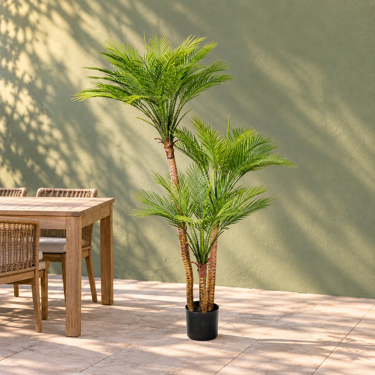 Artificial Parlour Palm Tree 180cm Multi Trunk UV Resistant - styled product image C
