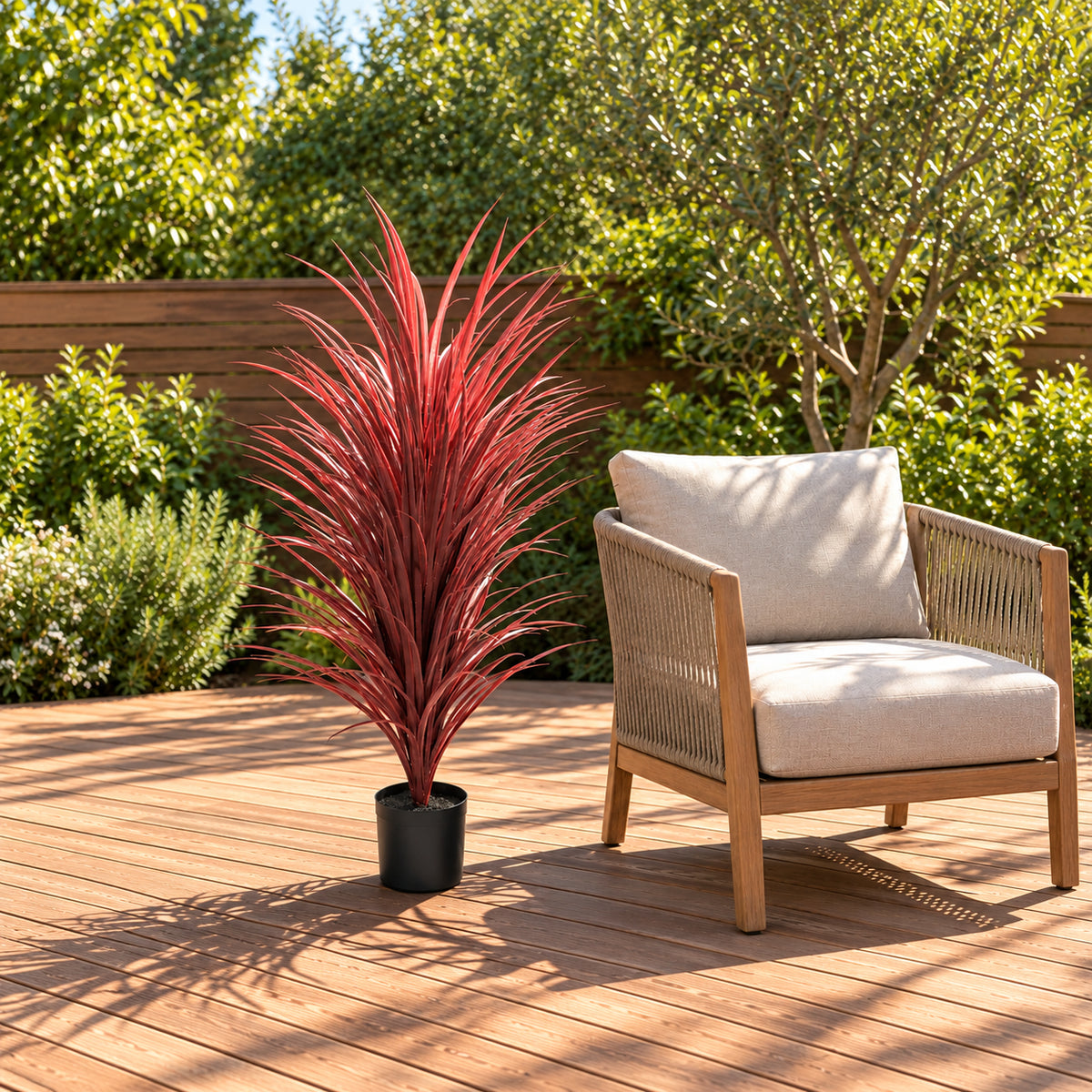 Burgundy Potted Artificial Long Grass (Yucca Grass) 115cm UV Resistant - styled product image A