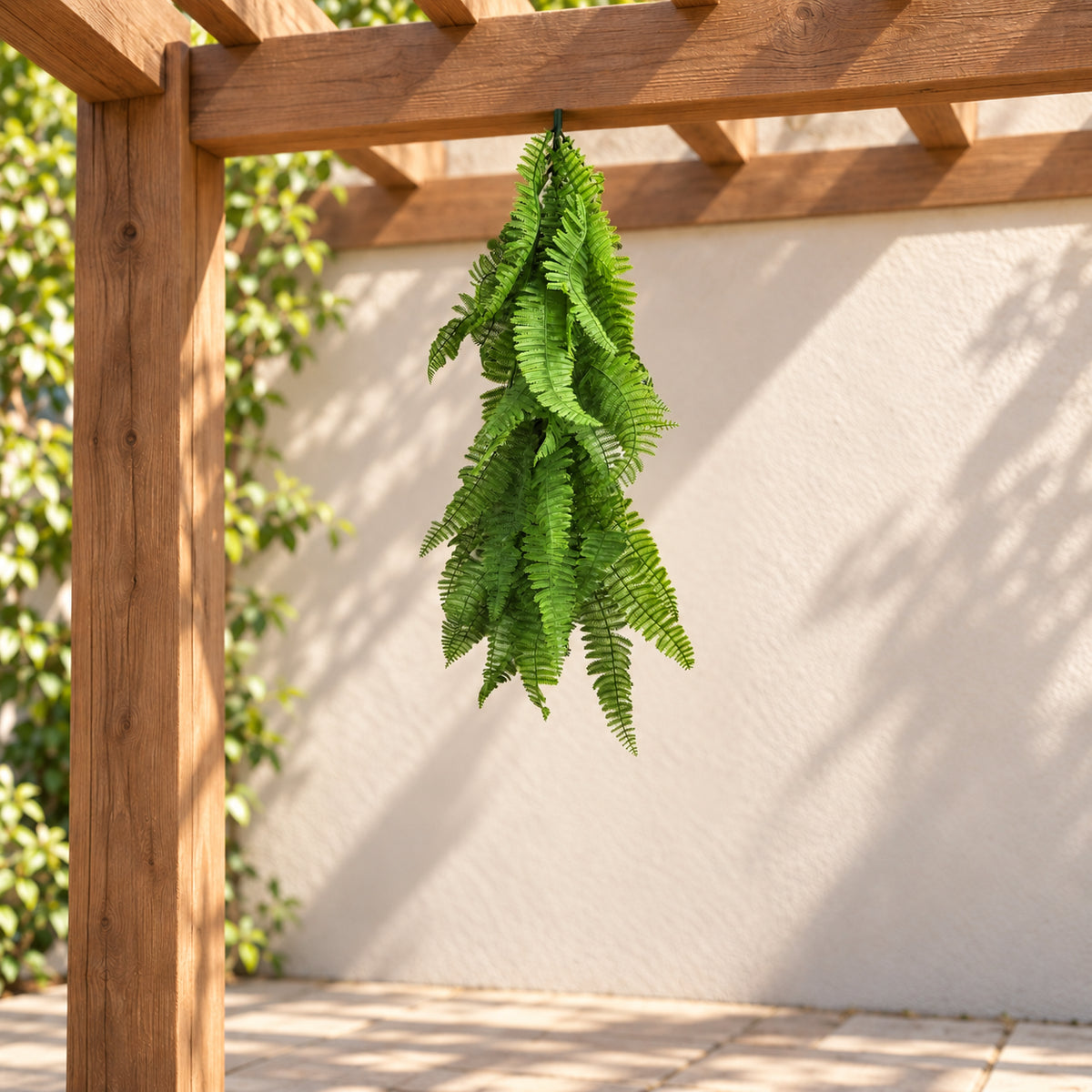 Artificial Extendable Hanging Bright Green Hanging Fern Bush Vine UV Resistant 55cm - styled product image A