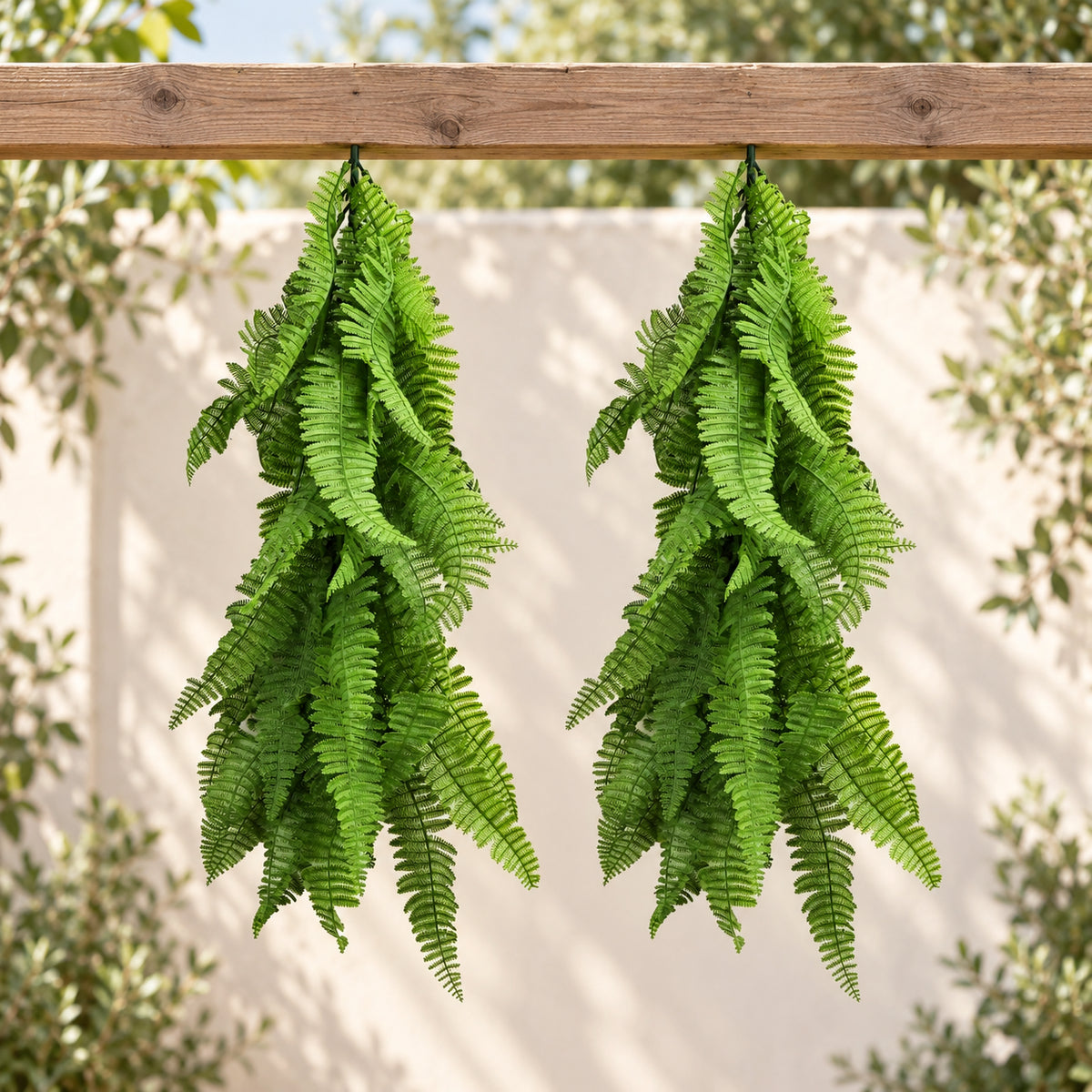 Artificial Extendable Hanging Bright Green Hanging Fern Bush Vine UV Resistant 55cm - styled product image B