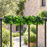 Artificial Extendable Hanging Bright Green Ivy Bush with Purple Flowers 55cm UV Resistant - styled product image B