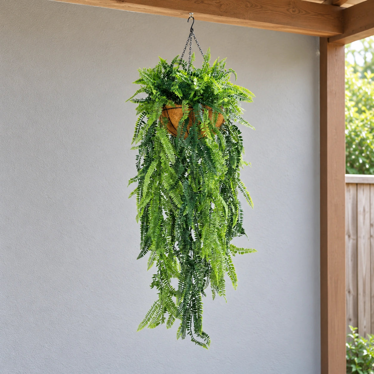 Artificial Hanging Fern Basket UV Resistant 45cm x 125cm - styled product image A
