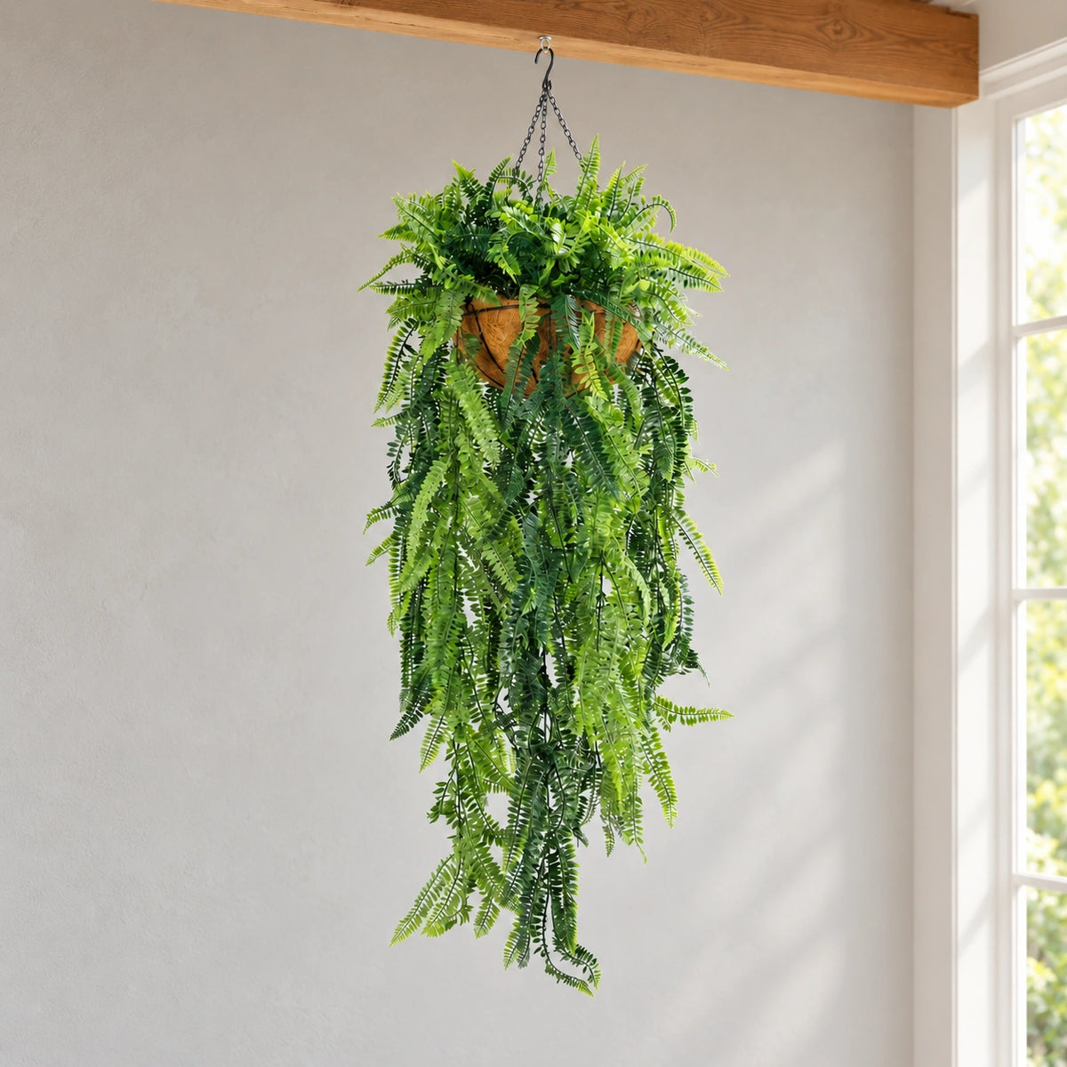 Artificial Hanging Fern Basket UV Resistant 45cm x 125cm - styled product image C