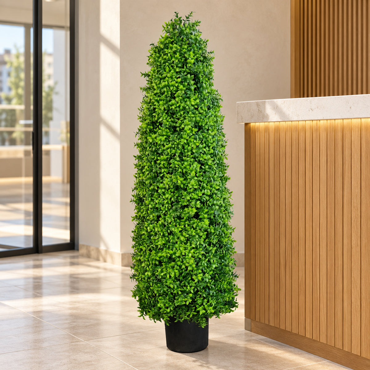Premium Artificial 120cm Bright Buxus Tree UV Resistant - styled product image B