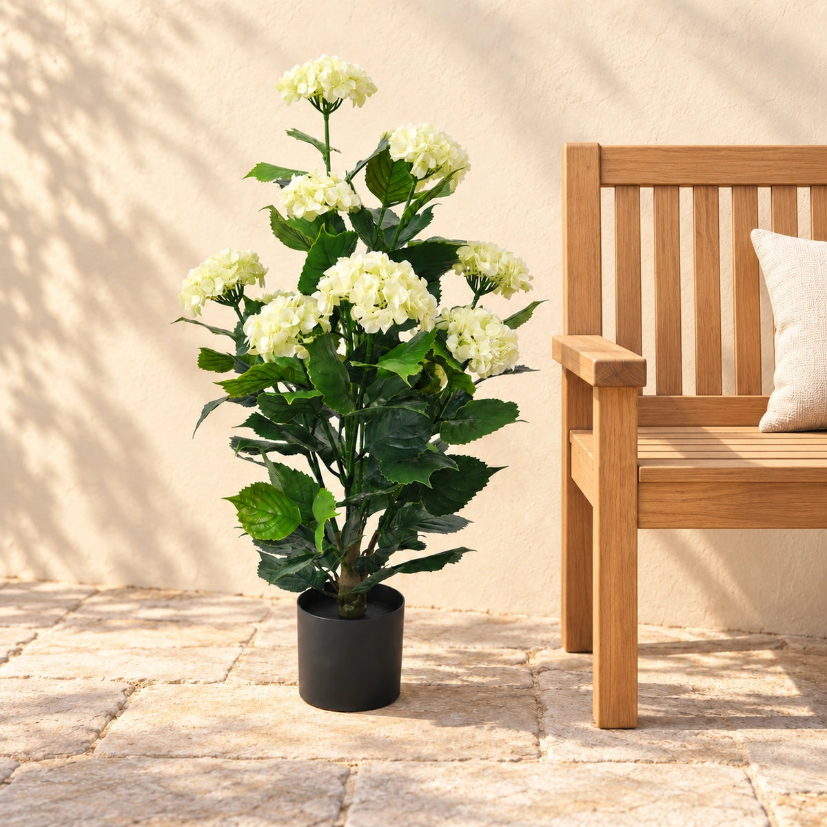 Premium Artificial Flowering White Hydrangea Tree 90cm UV Resistant - styled product image A