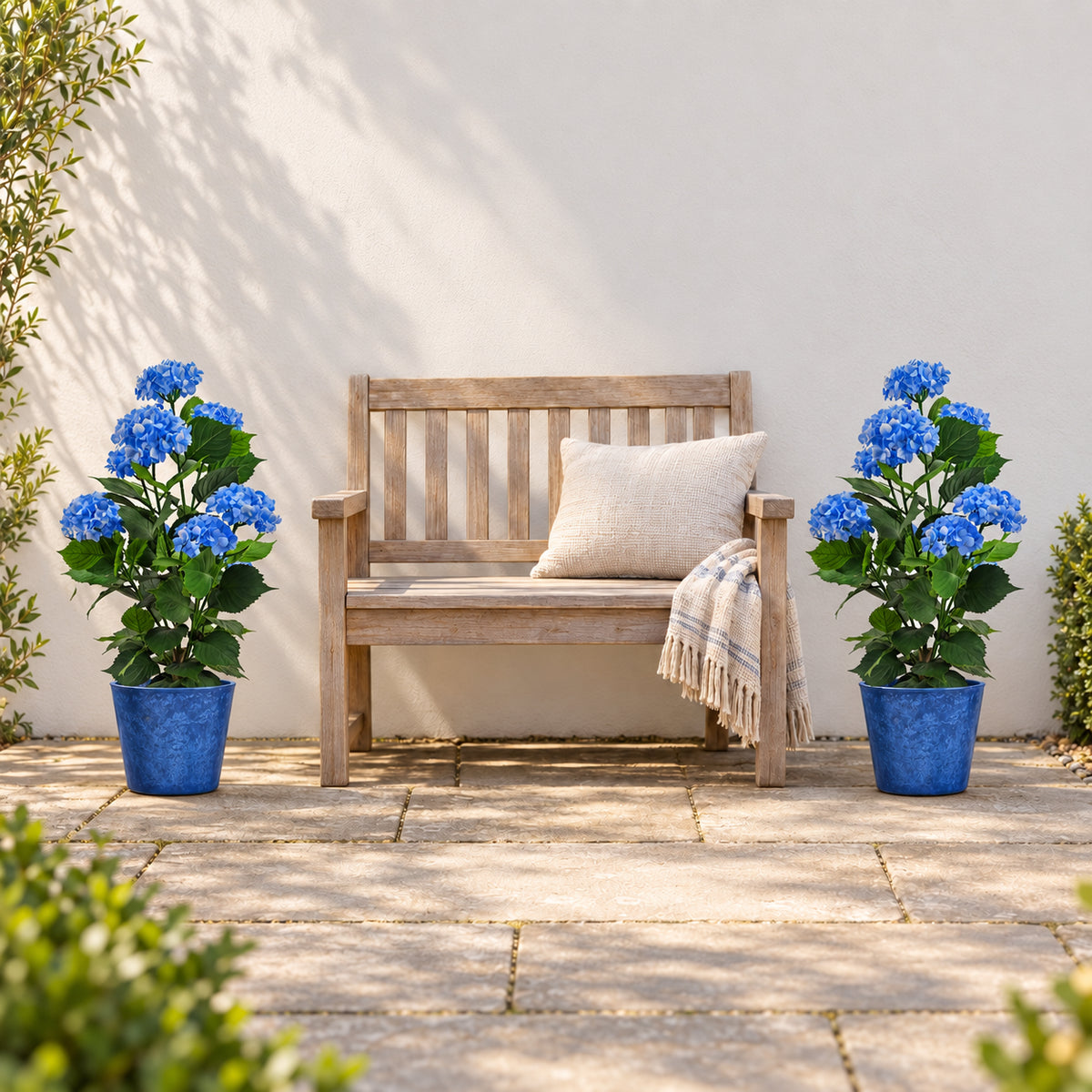 Premium Artificial Flowering Blue Hydrangea Tree 90cm UV Resistant - styled product image C