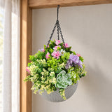 Hanging Artificial Succulent Basket 36cm UV Resistant - styled product image A