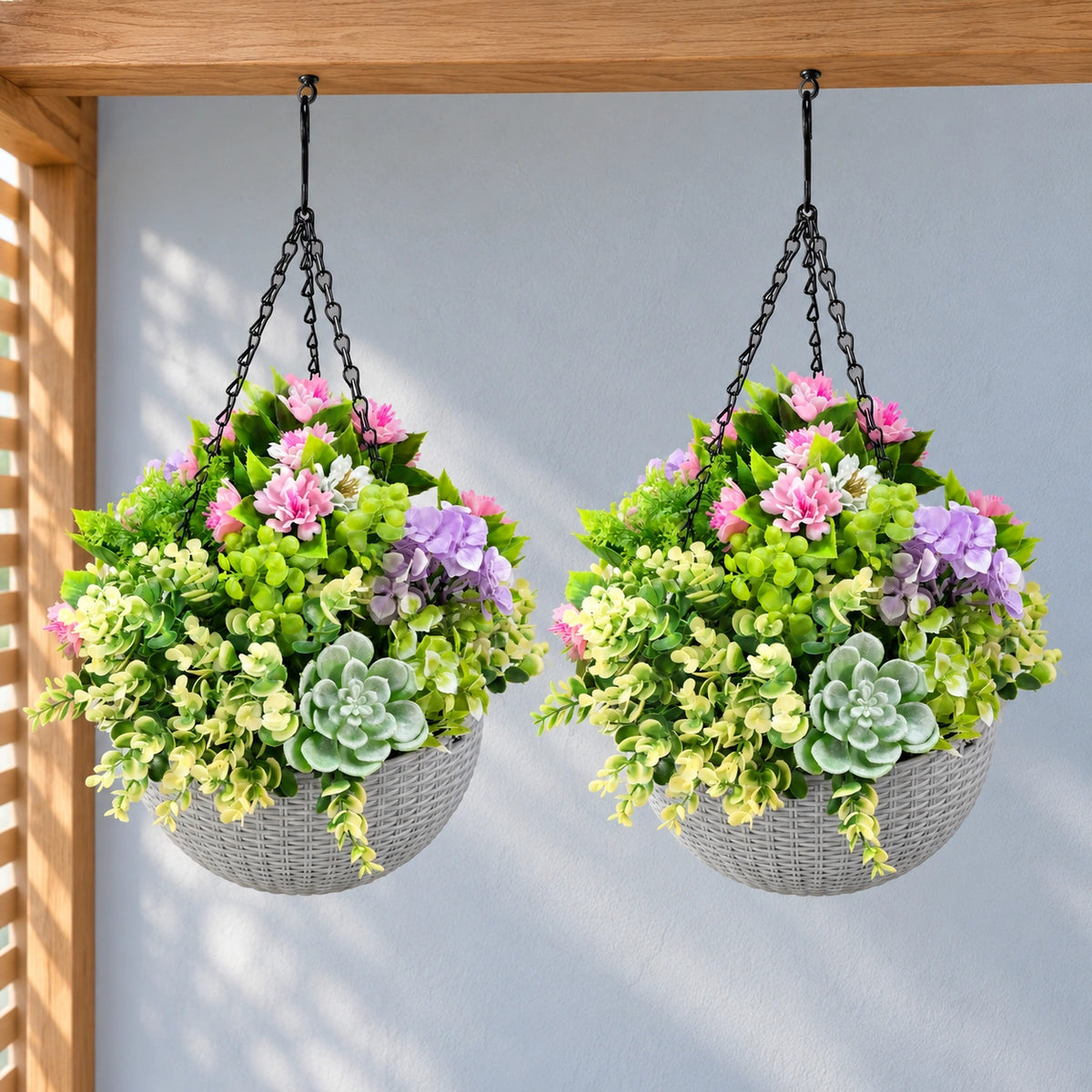 Hanging Artificial Succulent Basket 36cm UV Resistant - styled product image B