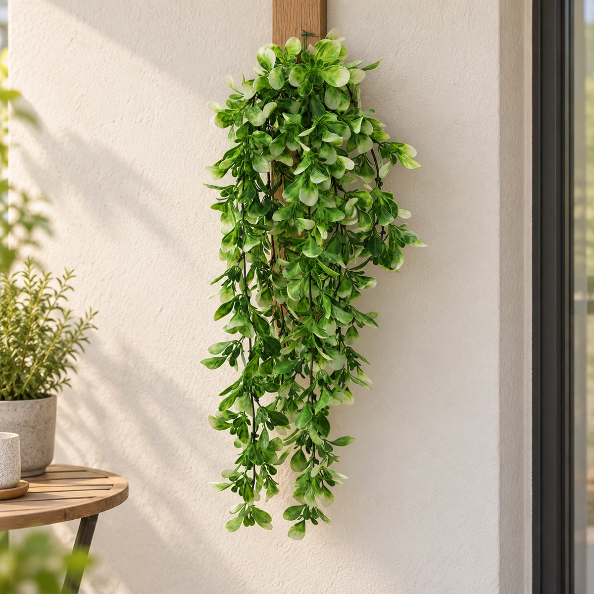 Artificial Mixed Green & White Hanging Jasmine 73cm UV Resistant - styled product image B
