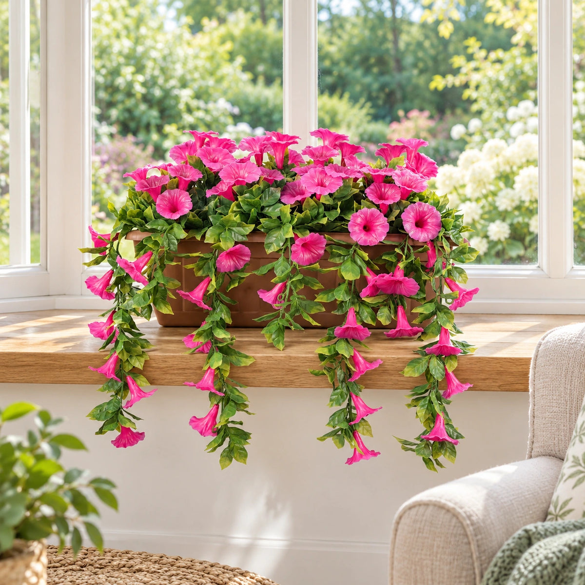 Artificial Draping Pink Petunia Window Box Planter 50cm - styled product image A