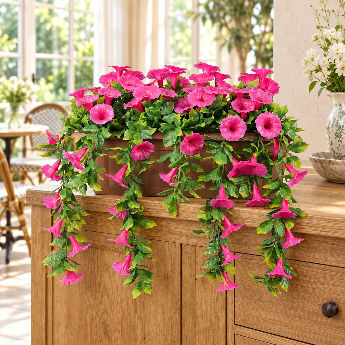 Artificial Draping Pink Petunia Window Box Planter 50cm - styled product image B