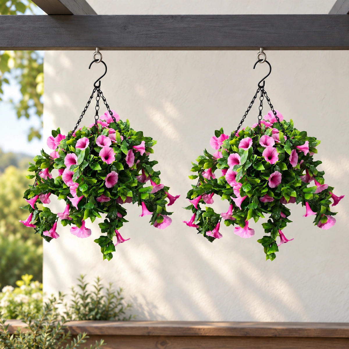 Artificial Petunia Hanging Basket UV Resistant 54cm - styled product image B