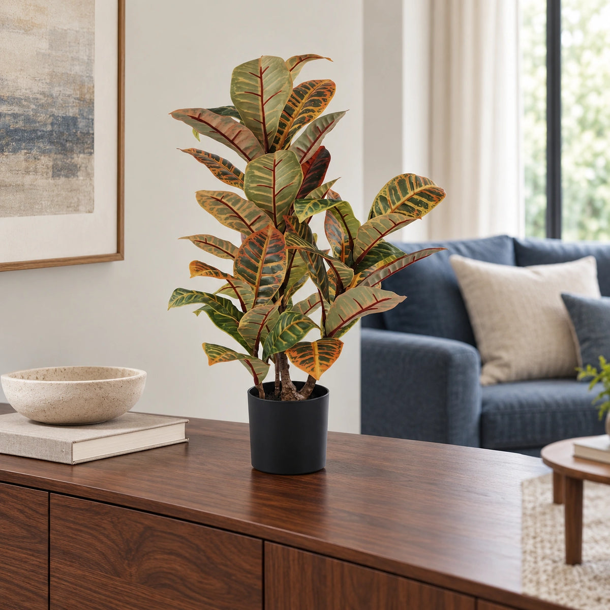 Artificial Potted Flaming Zebra (Codiaeum variegatum / crotons) 55cm - styled product image B