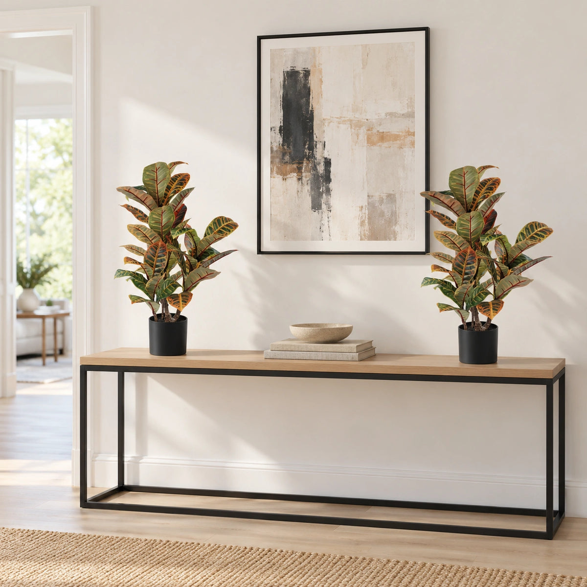 Artificial Potted Flaming Zebra (Codiaeum variegatum / crotons) 55cm - styled product image C