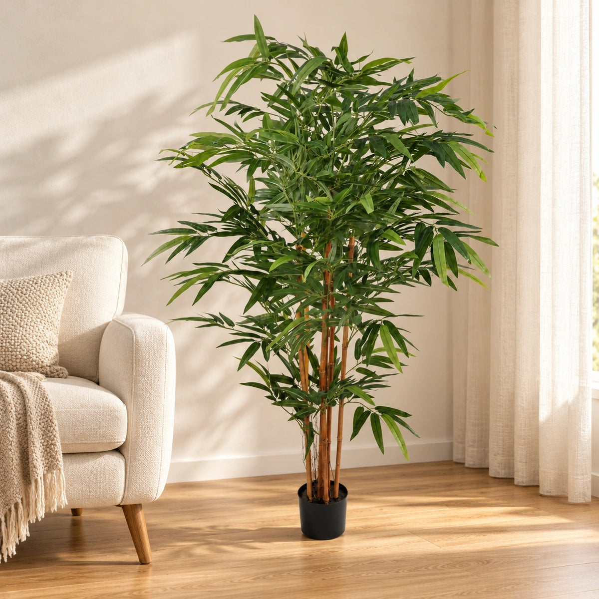 Premium Two-tone Green Artificial Bamboo Plant 150cm - styled product image A