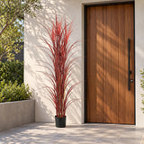 Premium Potted Burgundy Artificial Long Grass (Yucca Grass / Reed Grass) 180cm UV Resistant - styled product image A