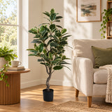 Artificial Bushy Variegated Ficus Tree (Rubber Tree) 120cm - styled product image A