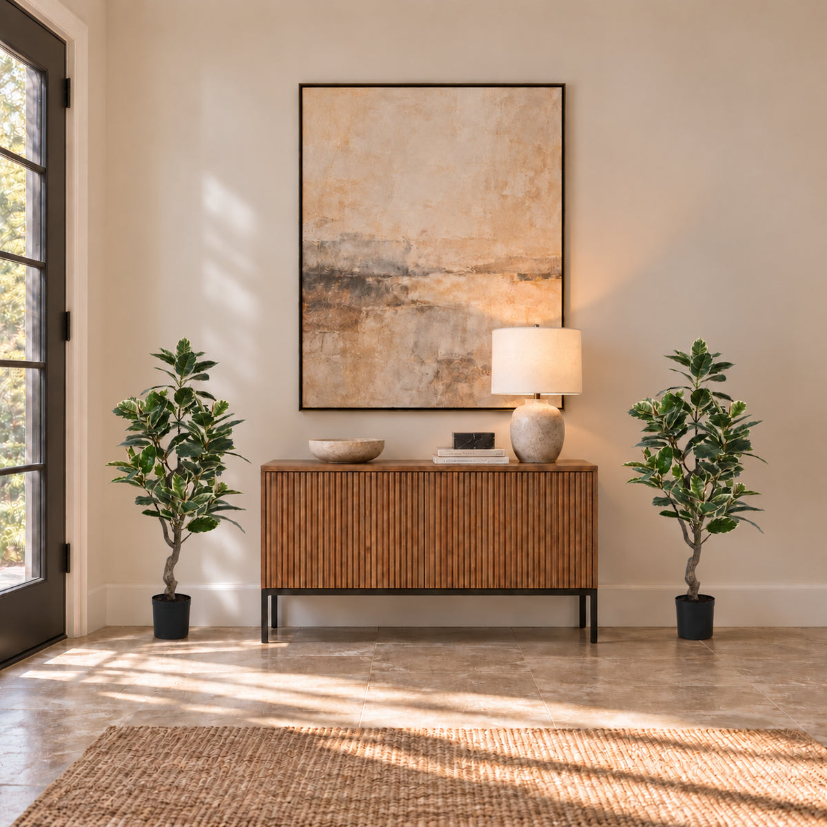 Artificial Bushy Variegated Ficus Tree (Rubber Tree) 120cm - styled product image B