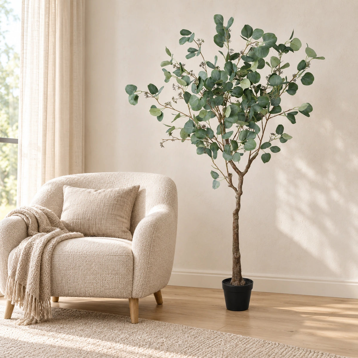 Artificial Eucalyptus Tree (Red Box Eucalyptus Polyanthemos) 150cm - styled product image A