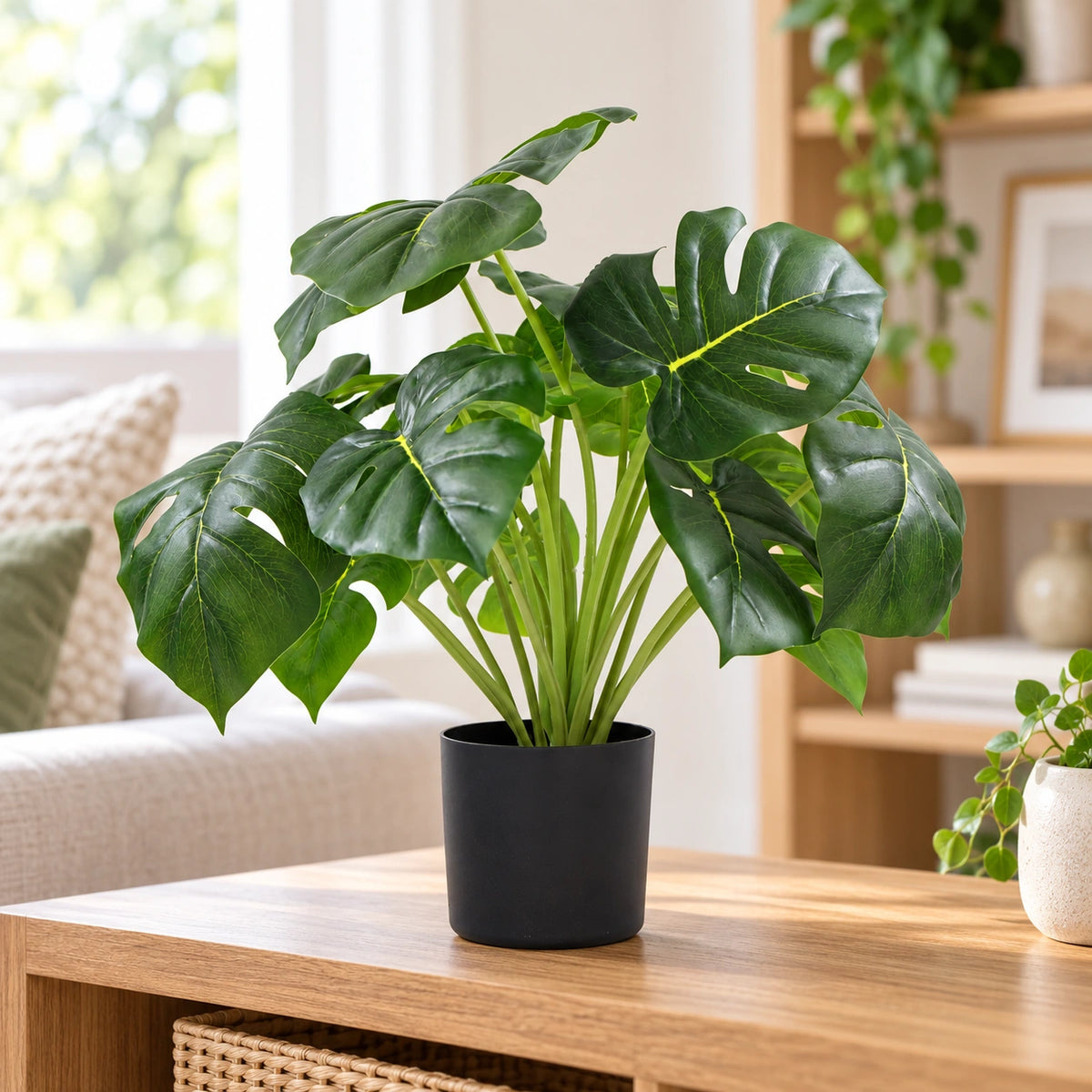 Dense Potted Artificial Monstera Deliciosa Plant With Real Touch Leaves 50cm - styled product image C