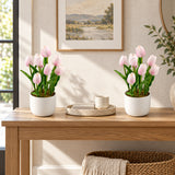 Flowering Pink Artificial Tulip Plant Arrangement With Ceramic Bowl 35cm - styled product image B