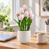 Flowering Pink Artificial Tulip Plant Arrangement With Ceramic Bowl 35cm - styled product image C
