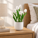 Flowering White Artificial Tulip Plant Arrangement With Ceramic Bowl 35cm - styled product image B