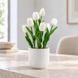 Flowering White Artificial Tulip Plant Arrangement With Ceramic Bowl 35cm - styled product image C