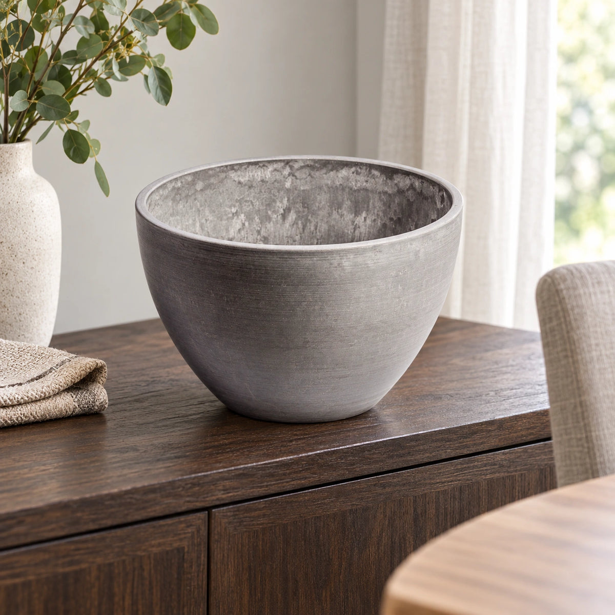 Polished Grey Planter Bowl 30cm - styled product image A