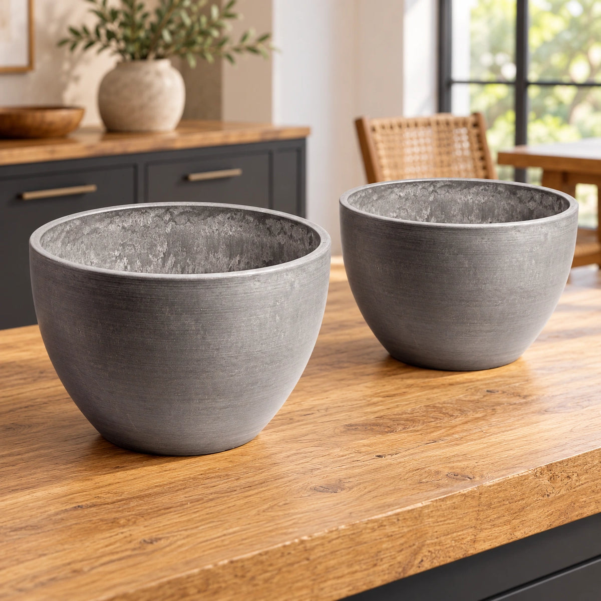 Polished Grey Planter Bowl 30cm - styled product image B