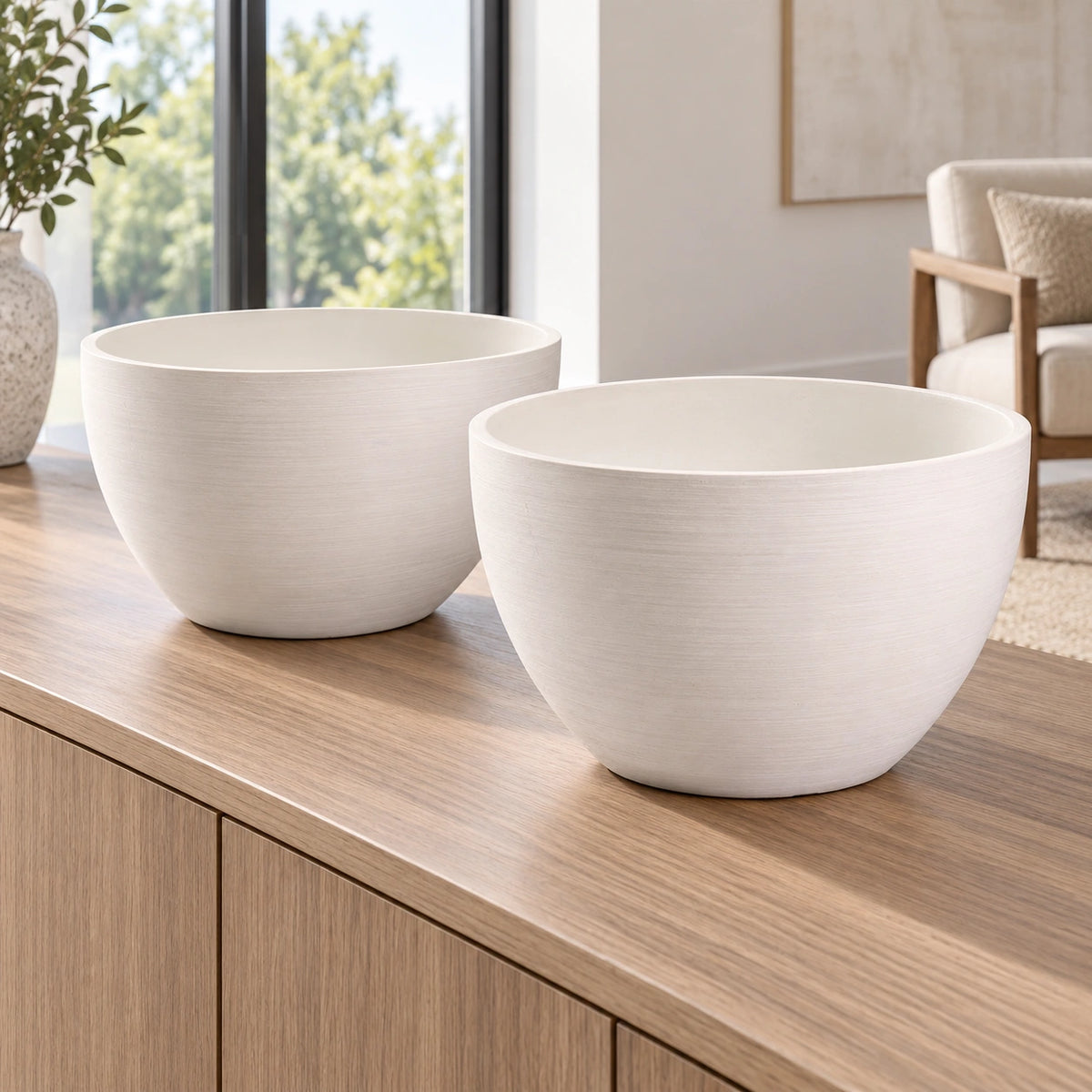 Polished Vintage White Planter Bowl 30cm - styled product image B