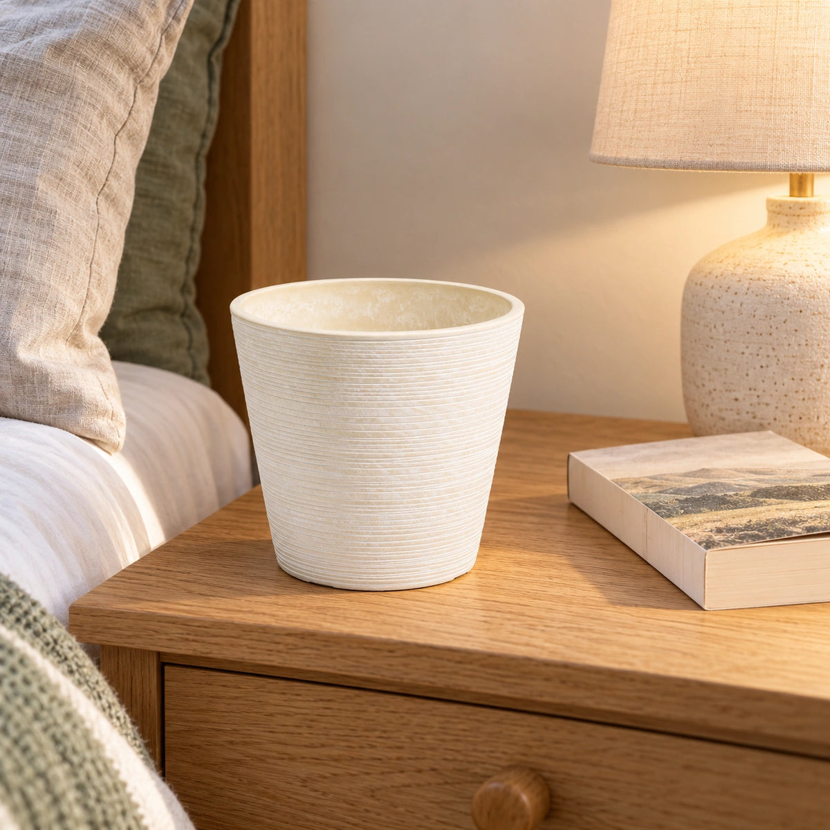 Cream and White Engraved Pot 14cm - styled product image A