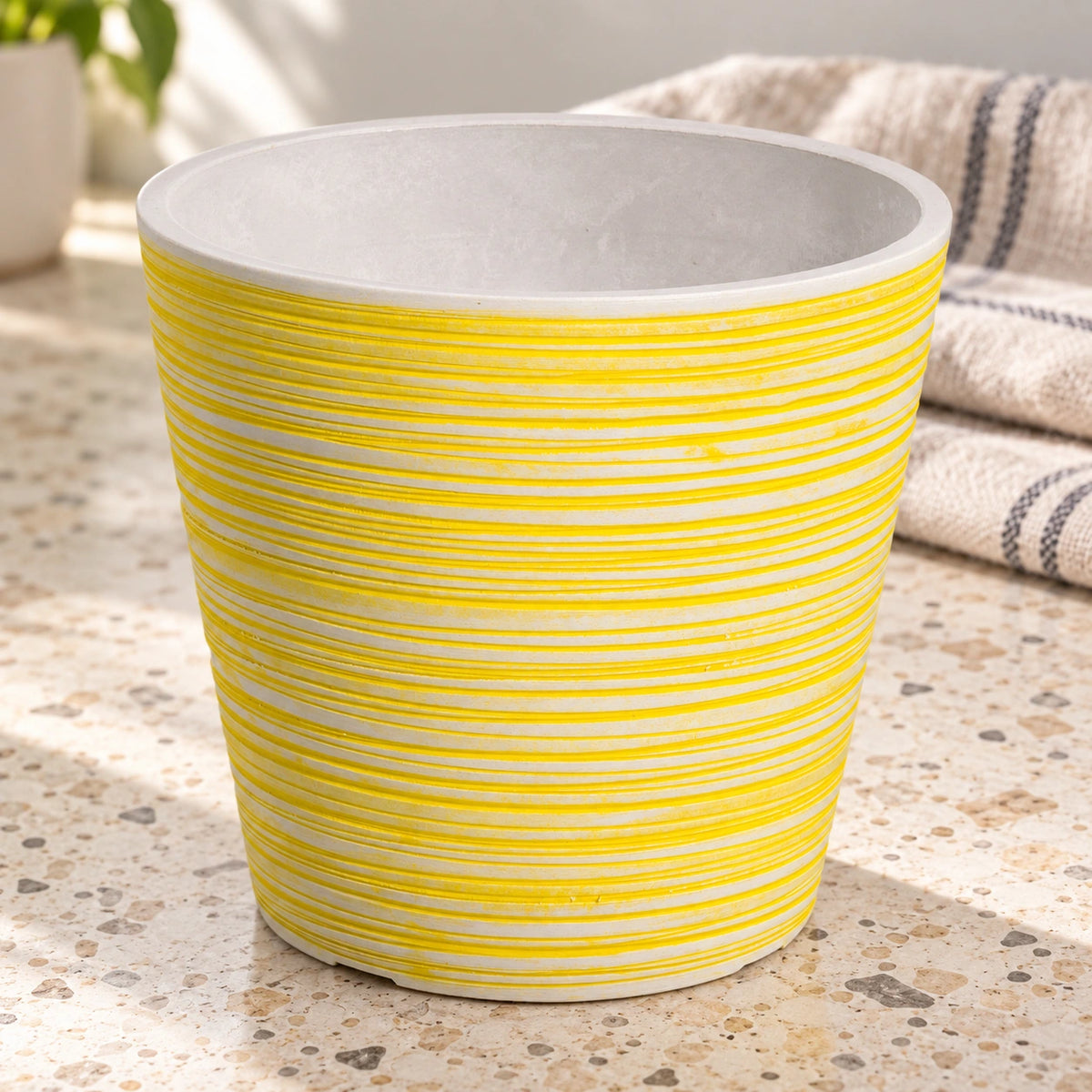 Yellow and White Engraved Pot 14cm - styled product image C