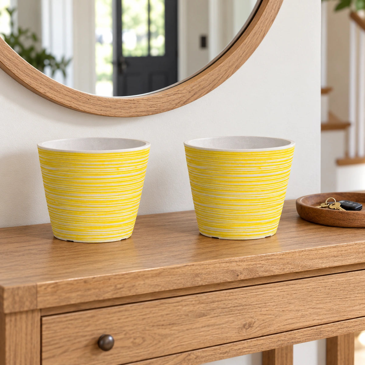 Yellow and White Engraved Pot 17cm - styled product image B