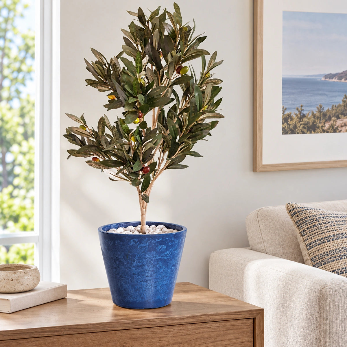 Glossy Blue Garden Pot 25cm - styled product image C