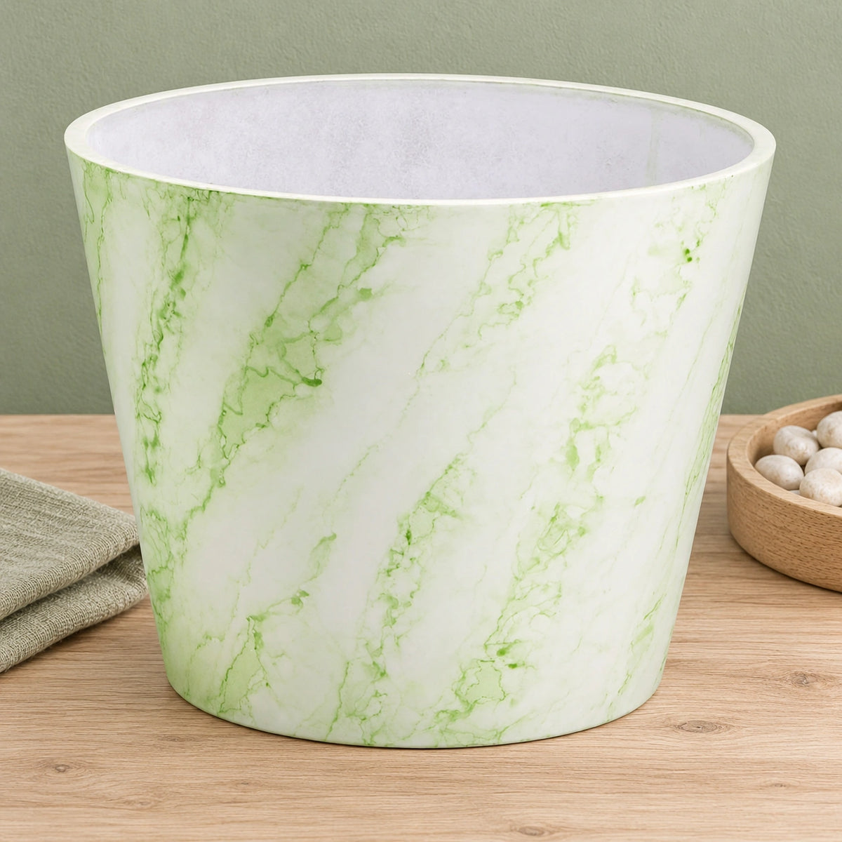 Green & White Imitation Marble Pot 25cm - styled product image B