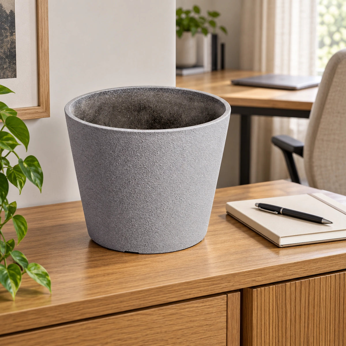 Rendered Grey Planter Pot 25cm - styled product image A