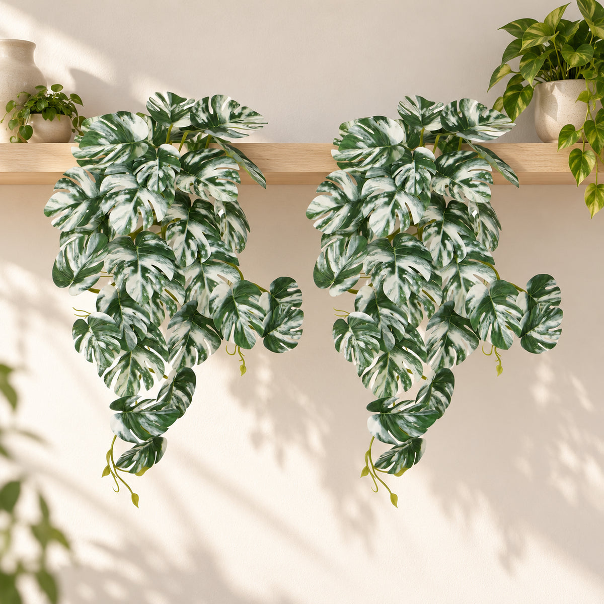 Artificial White & Green Monstera Albo Variegata 45cm - styled product image B