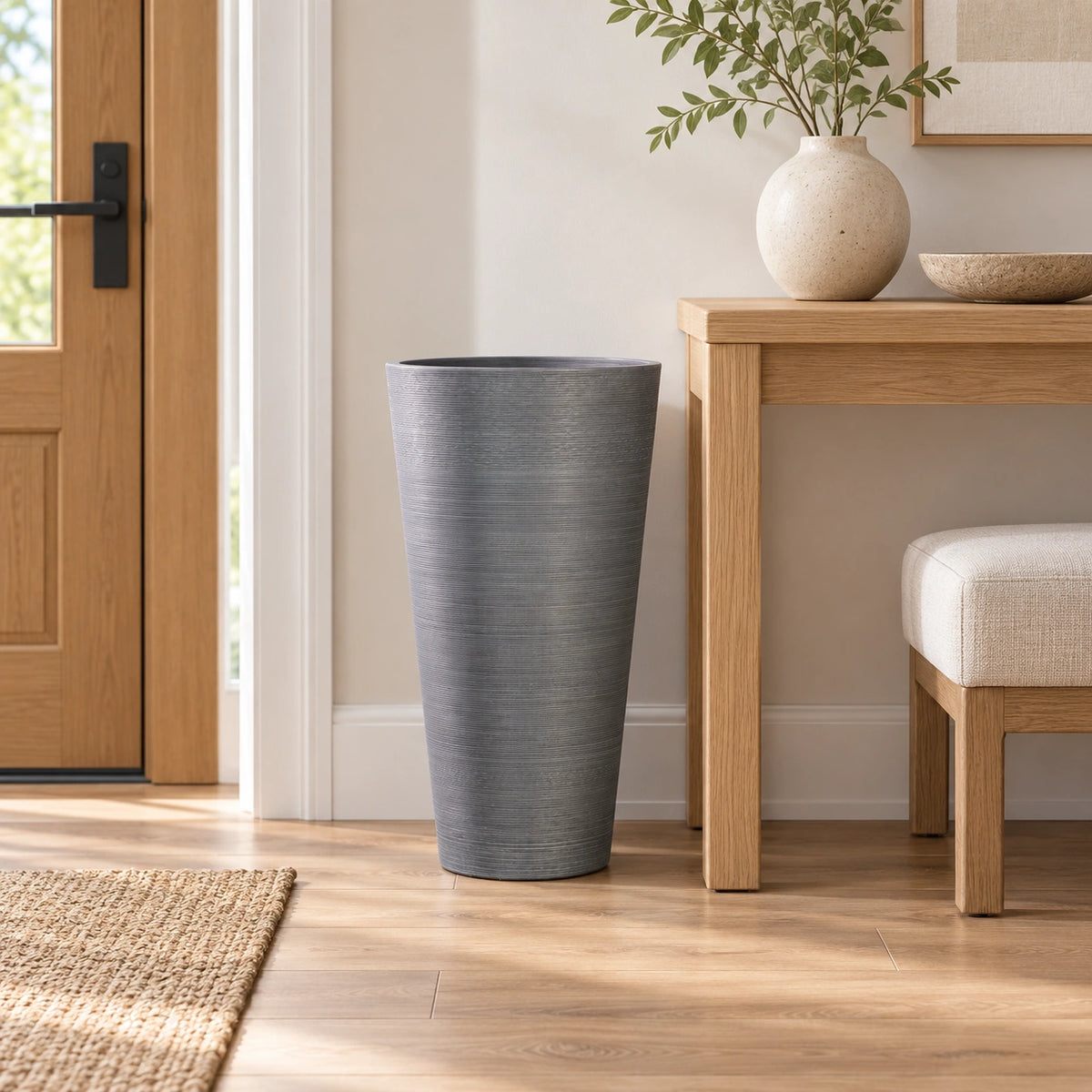 Decorative Large Modern Grey Round Planter 71cm - styled product image A