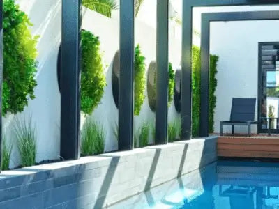 Pool side green wall circles