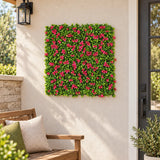 Flowering Pink artificial vertical garden panel installed outdoors at realistic 40 by 40 inch scale