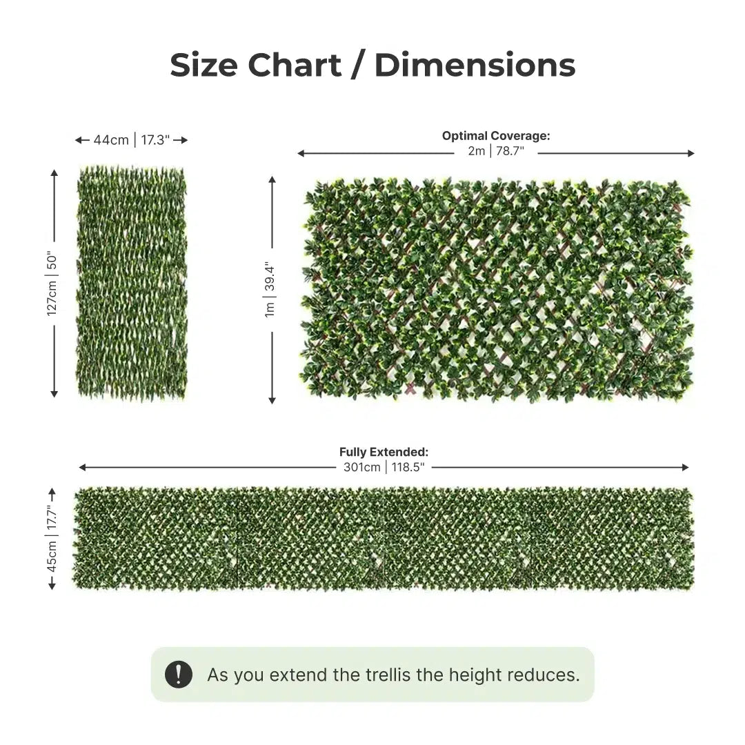 Premium Durable Laurel Leaf Artificial Hedge Extendable Trellis / Screen 2 Meter By 1 Meter UV Resistant (PVC)