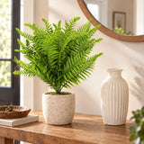 40cm artificial lady fern styled in a small stone pot on an entry console.