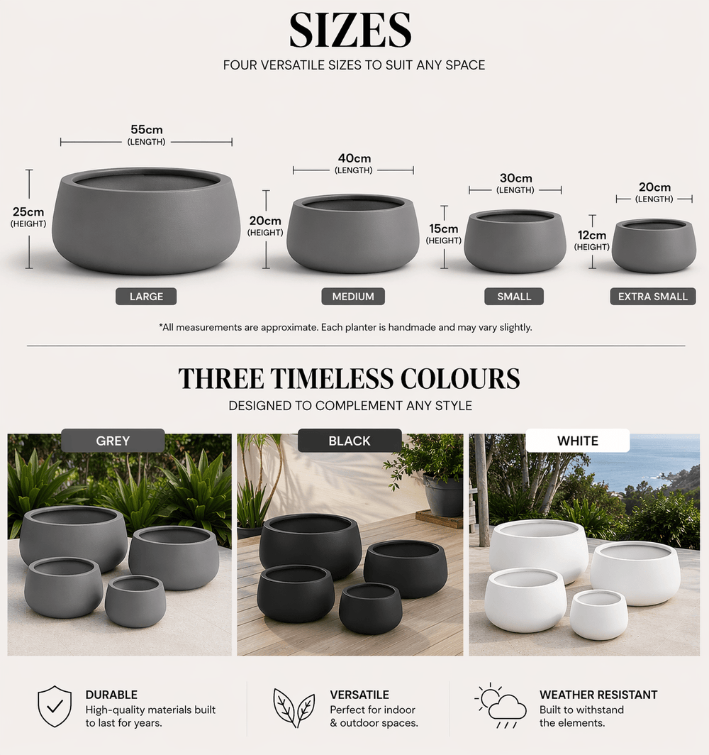 Luxury Soft Tapered Bowl Planter Set of 4 | Premium Pot Range | Matt Grey