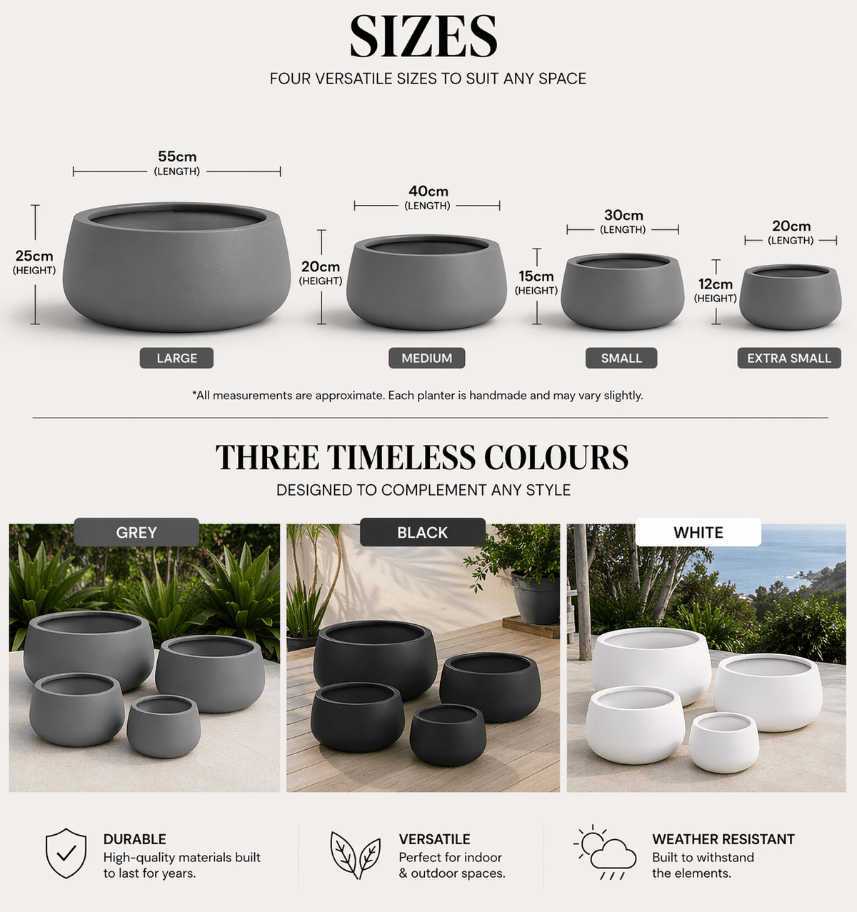Luxury Soft Tapered Bowl Planter Set of 4 | Premium Pot Range | Matt Grey